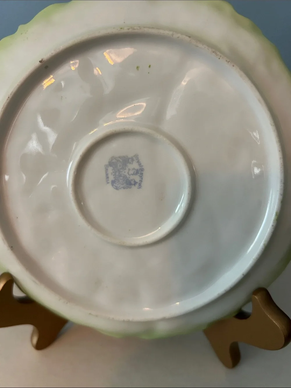 Royal Bayreuth Bavaria Green Ceramic Leaf Plate with Yellow Flowers - Rare EUC